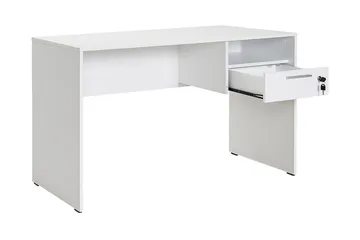 Irbene Skrivbord 120 cm med Förvaring Hyllor + Låsbar Låda - Vit - Möbler - Hemmakontor - Skrivbord