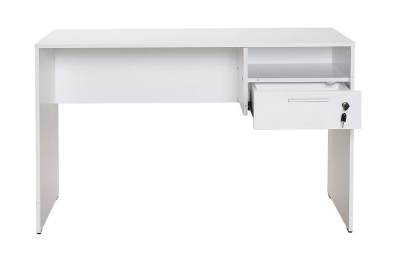 Irbene Skrivbord 120 cm med Förvaring Hyllor + Låsbar Låda - Vit - Möbler - Hemmakontor - Skrivbord