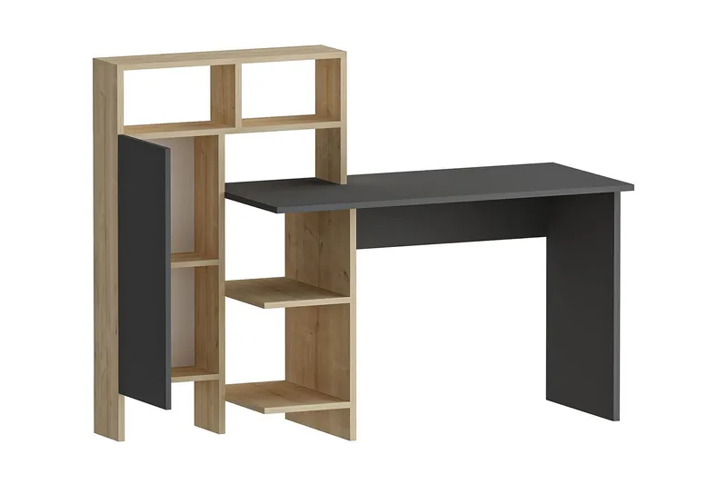 Irbene Skrivbord 135 cm med Förvaring Hyllor + Skåp - Antracit/Natur - Möbler - Hemmakontor - Skrivbord