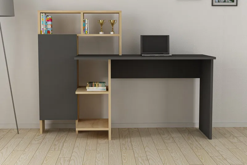 Irbene Skrivbord 135 cm med Förvaring Hyllor + Skåp - Antracit/Natur - Möbler - Hemmakontor - Skrivbord