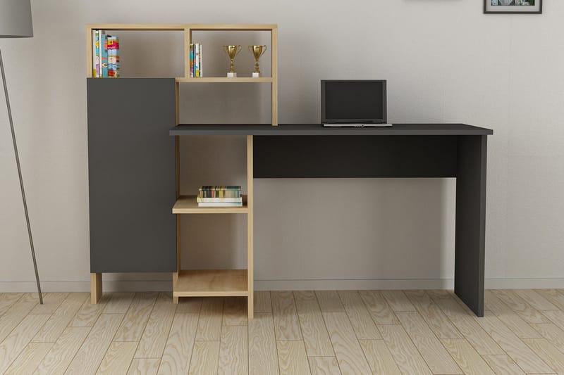 Irbene Skrivbord 135 cm med Förvaring Hyllor + Skåp - Antracit/Natur - Möbler - Hemmakontor - Skrivbord