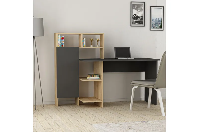 Irbene Skrivbord 135 cm med Förvaring Hyllor + Skåp - Antracit/Natur - Möbler - Hemmakontor - Skrivbord