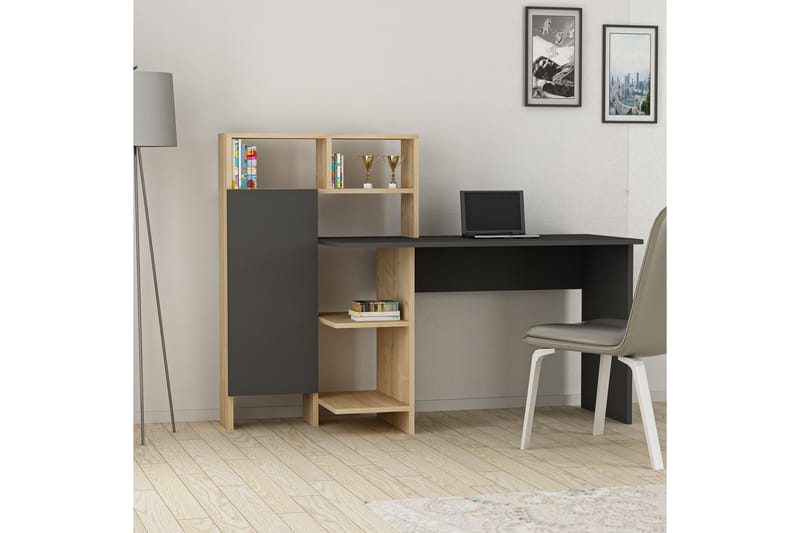 Irbene Skrivbord 135 cm med Förvaring Hyllor + Skåp - Antracit/Natur - Möbler - Hemmakontor - Skrivbord