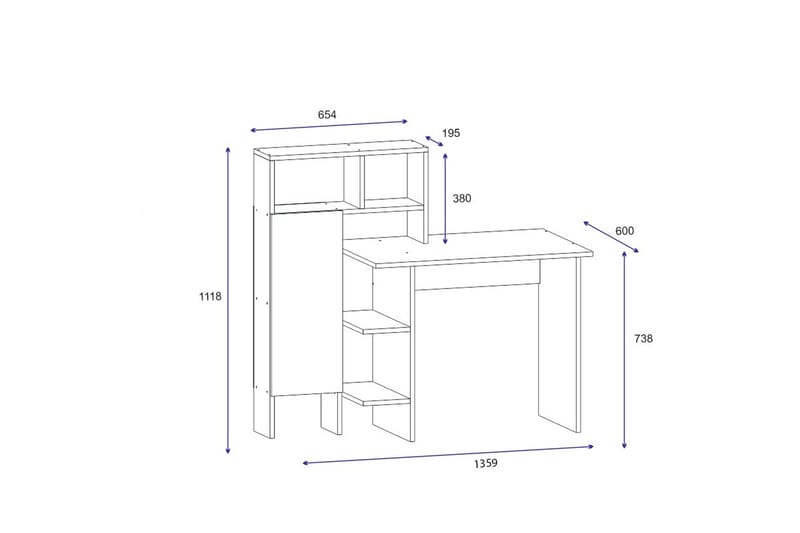 Irbene Skrivbord 135 cm med Förvaring Hyllor + Skåp - Natur/Antracit - Möbler - Hemmakontor - Skrivbord