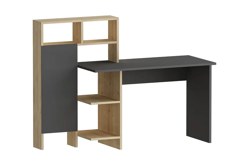 Irbene Skrivbord 135 cm med Förvaring Hyllor + Skåp, Natur/Antracit