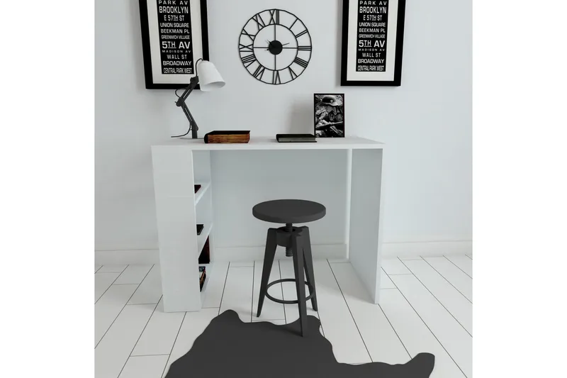 Irbene Skrivbord 90 cm med Förvaring 3 Hyllor - Vit - Möbler - Hemmakontor - Skrivbord