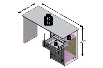 Jackson Skrivbord 123 cm med Förvaring Låda + Skåp + Hylla - Betonggrå/Vit - Möbler - Hemmakontor - Skrivbord