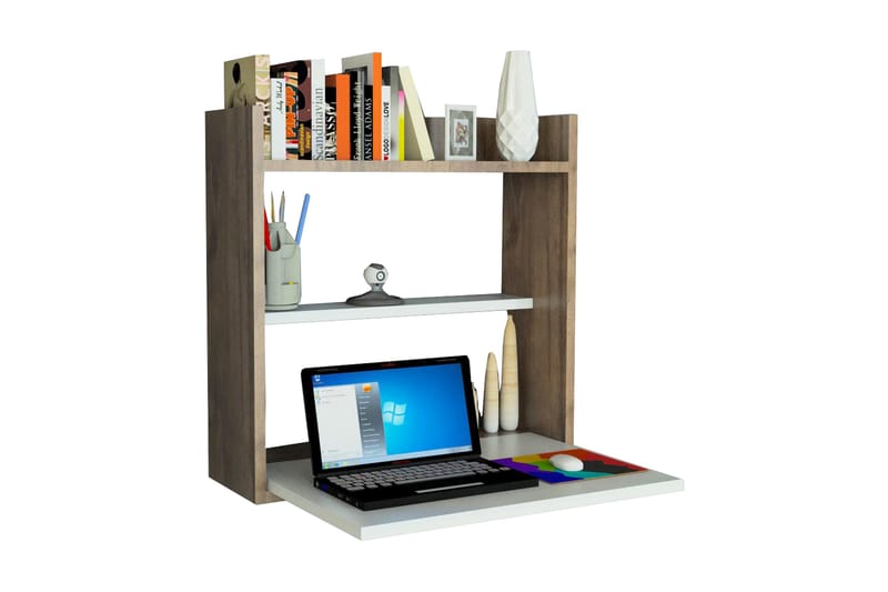 JACQUALINE Väggskrivbord 60 cm m Förvaring Hyllor Vit/Valnöt - Vit/Valnöt - Möbler - Hemmakontor - Skrivbord