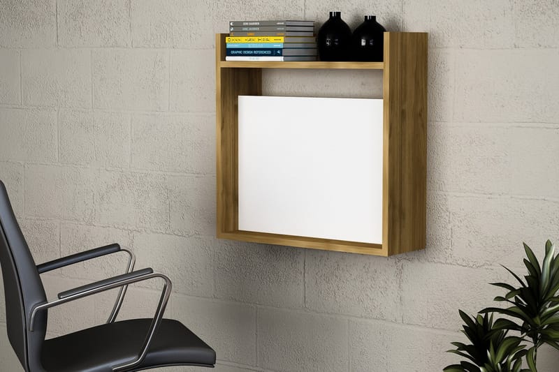 JACQUALINE Väggskrivbord 60 cm m Förvaring Hyllor Vit/Valnöt - Vit/Valnöt - Möbler - Hemmakontor - Skrivbord
