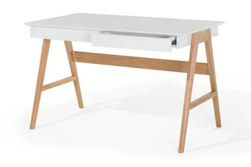 Jahnyia Skrivbord 120 cm med Förvaring 2 Lådor - Vit/Ek - Möbler - Hemmakontor - Skrivbord