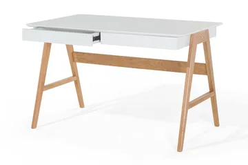 Jahnyia Skrivbord 120 cm med Förvaring 2 Lådor - Vit/Ek - Möbler - Hemmakontor - Skrivbord