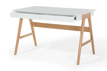 Jahnyia Skrivbord 120 cm med Förvaring 2 Lådor - Vit/Ek - Möbler - Hemmakontor - Skrivbord