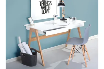 Jahnyia Skrivbord 120 cm med Förvaring 2 Lådor - Vit/Ek - Möbler - Hemmakontor - Skrivbord
