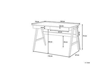 Jahnyia Skrivbord 120 cm med Förvaring 2 Lådor - Vit/Ek - Möbler - Hemmakontor - Skrivbord
