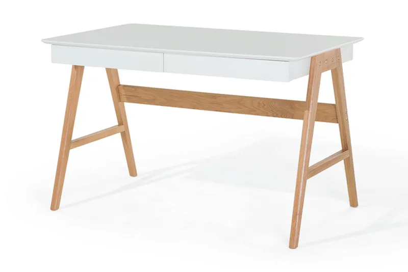 Jahnyia Skrivbord 120 cm med Förvaring 2 Lådor - Vit/Ek - Möbler - Hemmakontor - Skrivbord