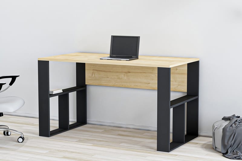 JANO Skrivbord 120 cm med Förvaring Hyllor Ekfärg/Svart - Skrivbord - Bord