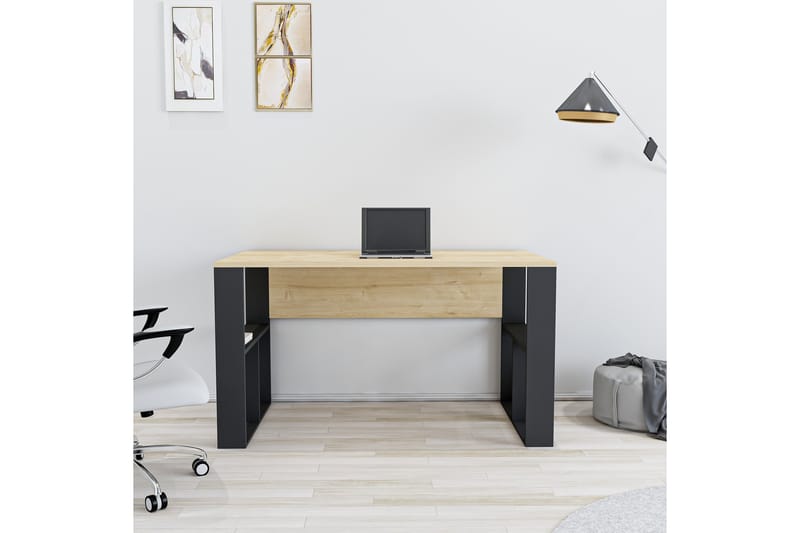 JANO Skrivbord 120 cm med Förvaring Hyllor Ekfärg/Svart - Skrivbord - Bord