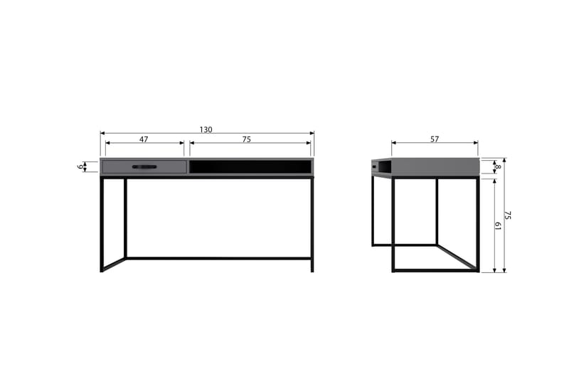 KAJE Skrivbord 130 cm med Förvaring Låda + Hylla Grå/Svart - Skrivbord - Bord