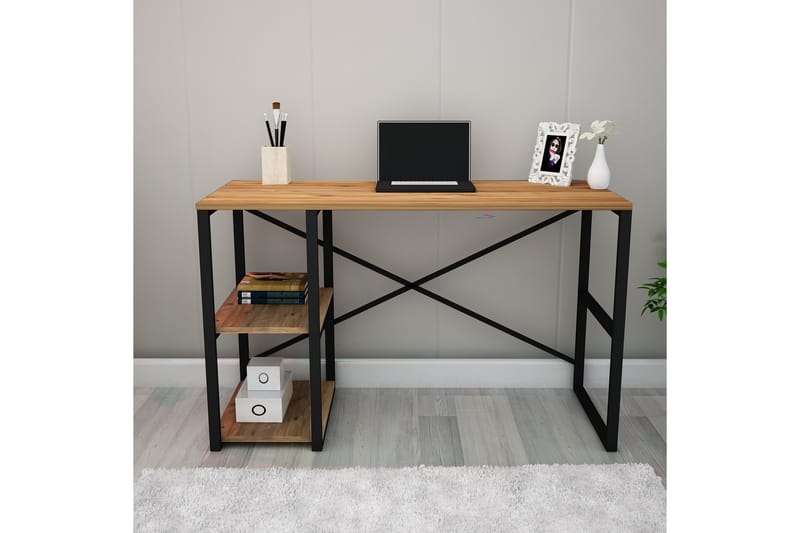KANDELI Skrivbord 120 cm med Förvaring Hylla Natur/Svart - Skrivbord - Bord