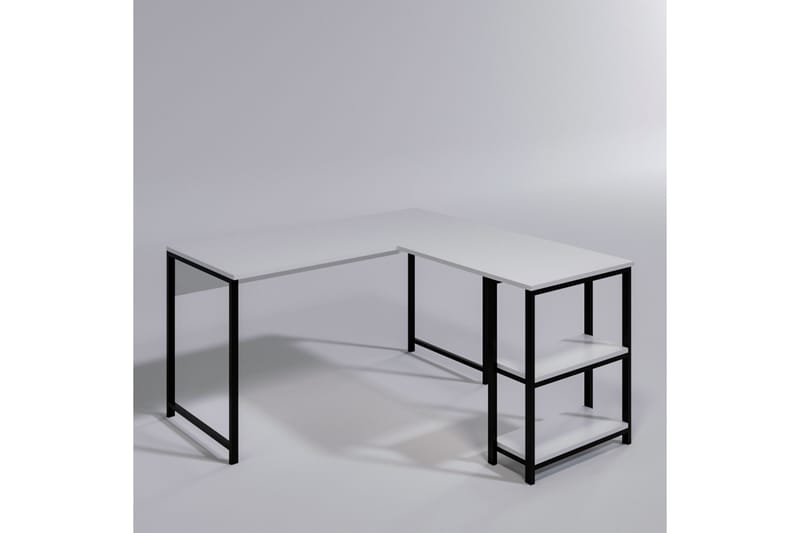 KARGALI Hörnskrivbord 140 cm med Förvaring Hyllor Vit/Svart - Möbler - Hemmakontor - Skrivbord