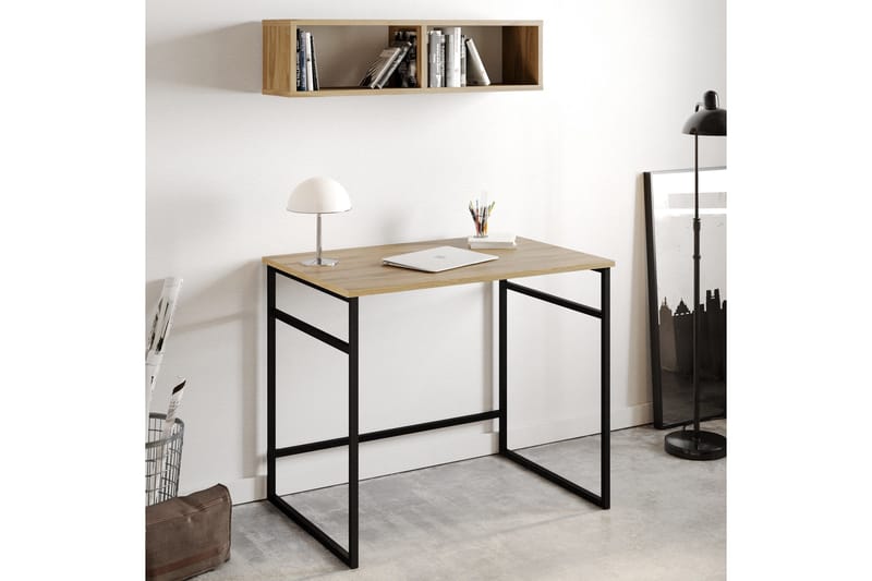 Klingbo Skrivbord 90 cm med Förvaring Vägghylla - Brun - Möbler - Hemmakontor - Skrivbord