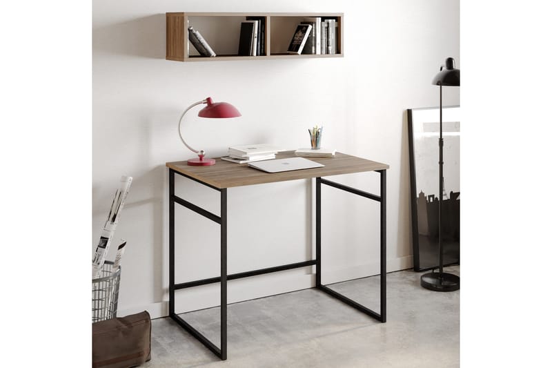 Klingbo Skrivbord 90 cm med Förvaring Vägghylla - Ljusbrun - Möbler - Hemmakontor - Skrivbord
