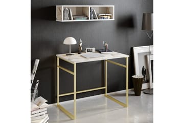 Klingbo Skrivbord 90 cm med Förvaring Vägghylla Marmormönste - Guld - Möbler - Hemmakontor - Skrivbord