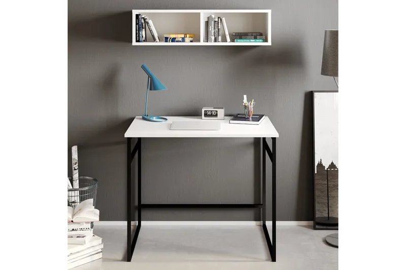 Klingbo Skrivbord 90 cm med Förvaring Vägghylla - Vit - Möbler - Hemmakontor - Skrivbord