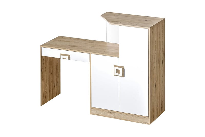 KORBO Skrivbord 150 cm med Förvaring Låda + Skåp Beige/Vit - Beige/Vit - Skrivbord - Bord