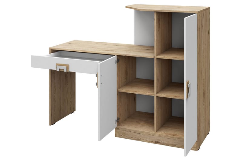 KORBO Skrivbord 150 cm med Förvaring Låda + Skåp Beige/Vit - Beige/Vit - Möbler - Hemmakontor - Skrivbord