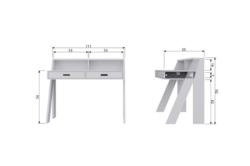 KOTONE Skrivbord 112 cm med Förvaring 2 Lådor Betonggrå - Skrivbord - Bord