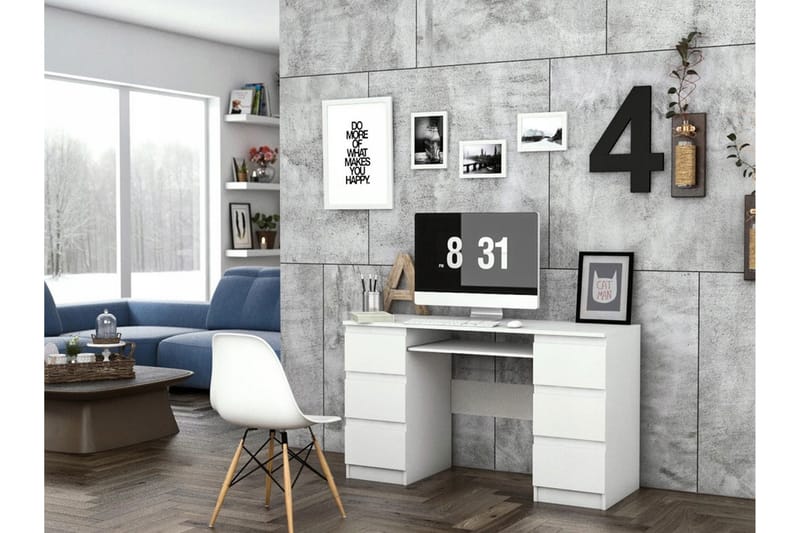KUBIA Skrivbord 130 cm med Förvaring Lådor Grå/Vit - Grå/Vit - Möbler - Hemmakontor - Skrivbord