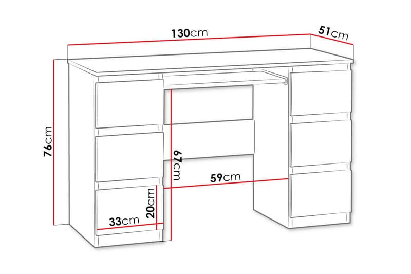 KUBIA Skrivbord 130 cm med Förvaring Lådor Grå/Vit - Grå/Vit - Skrivbord - Bord