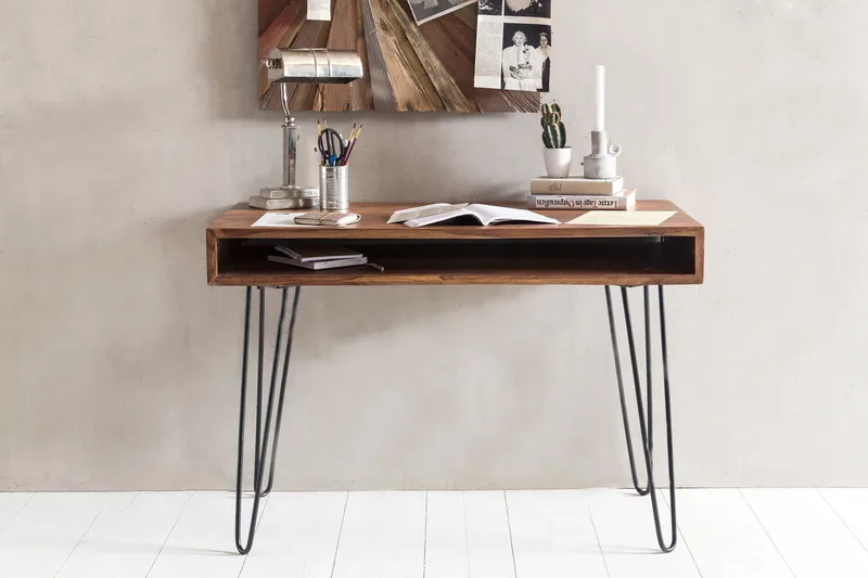 Langner Skrivbord 110 cm med Förvaring Hylla - Massivt Trä/Svart - Möbler - Hemmakontor - Skrivbord