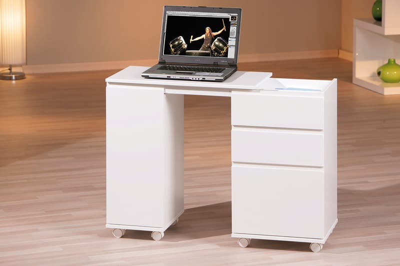 LAPTOP Datorbord 121 cm på Hjul Vit - Skrivbord - Bord