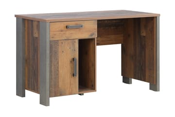 Lazarius Skrivbord 155 cm med Förvaring Skåp + Låda + Hylla - Brun/Grå - Möbler - Hemmakontor - Skrivbord