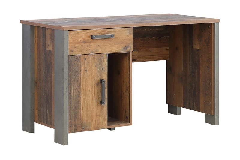 Lazarius Skrivbord 155 cm med Förvaring Skåp + Låda + Hylla - Brun/Grå - Möbler - Hemmakontor - Skrivbord