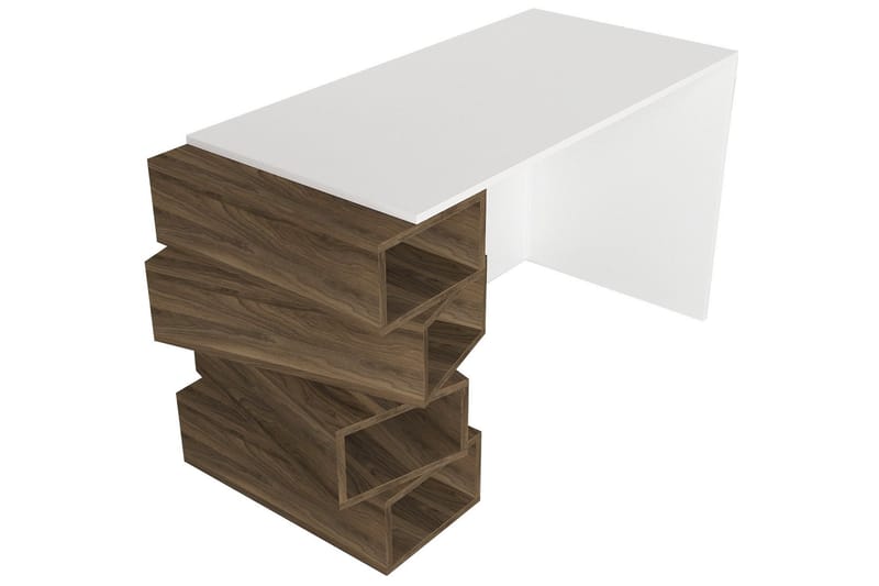 LEASE Skrivbord 130 cm med Förvaring Hyllor Vit/Valnötsbrun - Vit/Valnöt - Skrivbord - Bord