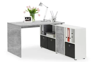 Lexo Hörnskrivbord 136 cm med Justerbar Hylla - Betong - Möbler - Hemmakontor - Skrivbord