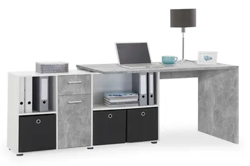 Lexo Hörnskrivbord 136 cm med Justerbar Hylla - Betong - Möbler - Hemmakontor - Skrivbord