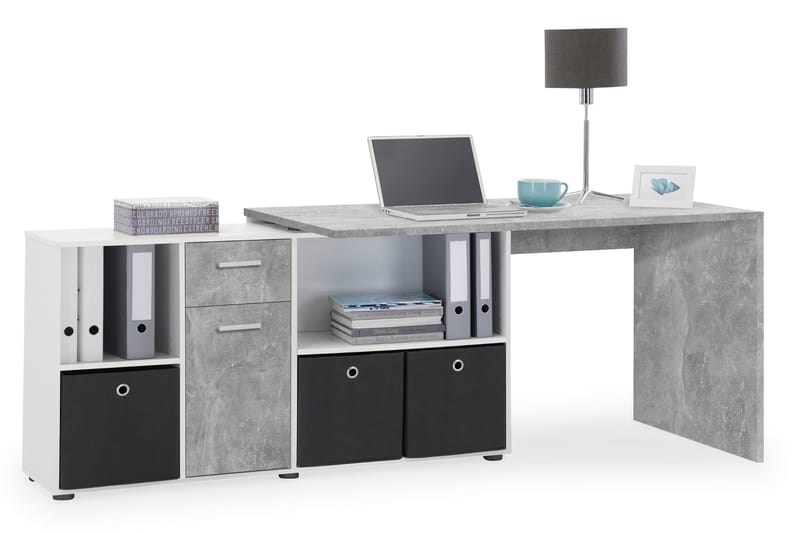 Lexo Hörnskrivbord 136 cm med Justerbar Hylla - Betong - Möbler - Hemmakontor - Skrivbord