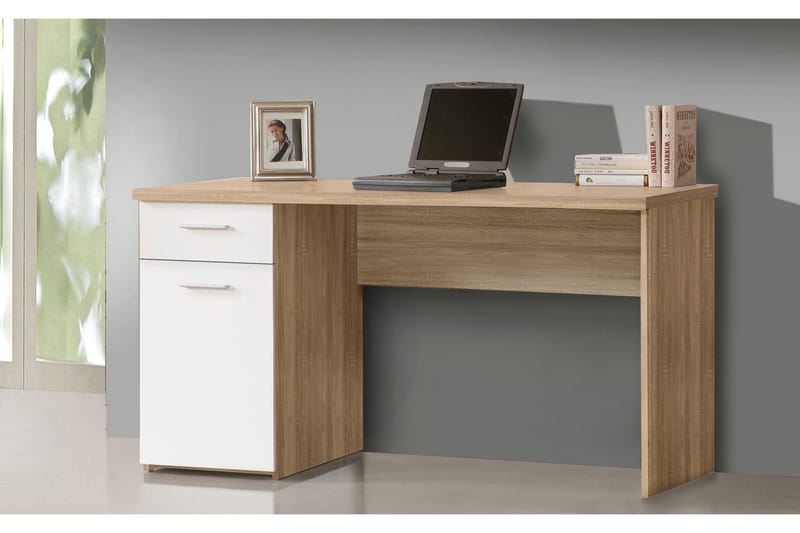 LOCKARD Skrivbord 140 cm med Förvaring Låda + Skåp Brun/Vit - Skrivbord - Bord