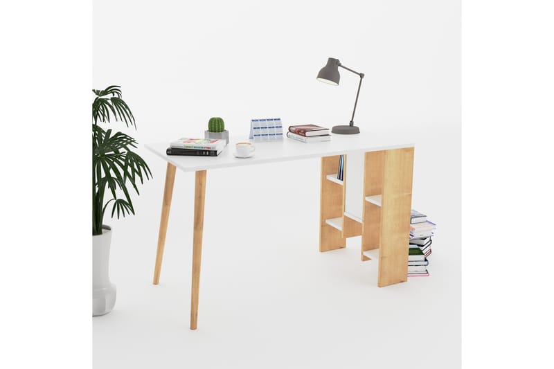 LOGGY VITO Skrivbord 120 cm med Förvaring Hyllor Natur/Vit - Skrivbord - Bord