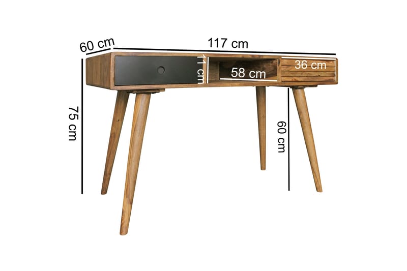 LOSIEWSKI Skrivbord 117cm Förvaring Lådor+Hylla Massivt Trä/ - Natur - Skrivbord - Bord
