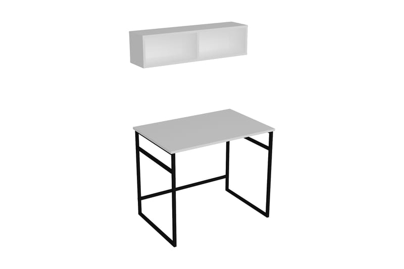LOVIKEN Skrivbord 90 cm med Förvaring Vägghylla Vit/Svart - Vit - Skrivbord - Bord