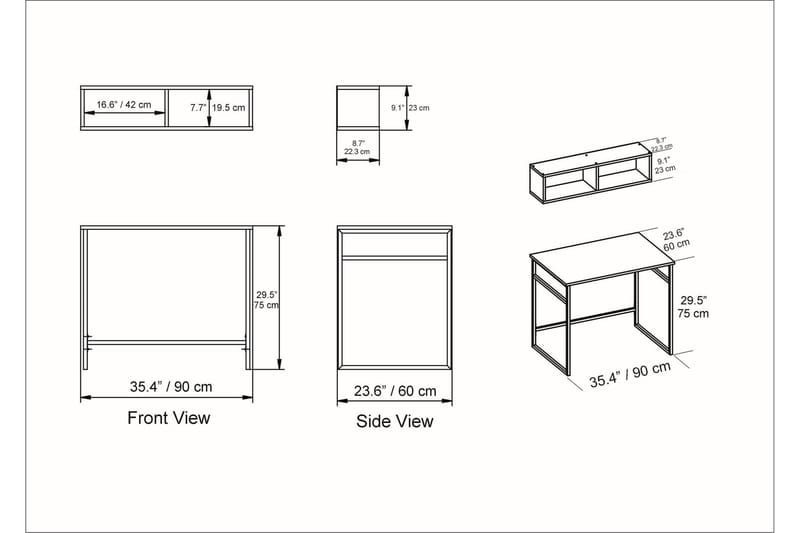 LOVIKEN Skrivbord 90 cm med Förvaring Vägghylla Vit/Svart - Vit - Skrivbord - Bord
