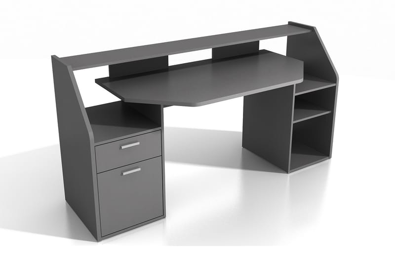 LUNANHEAD Skrivbord med Förvaring Hyllor + Låda + Skåp Grå - Skrivbord - Bord