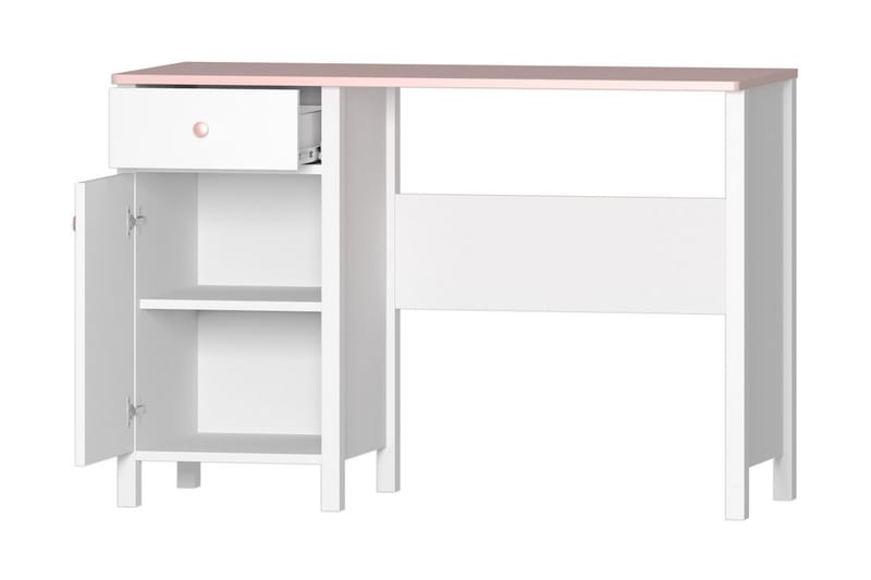 LUNDY Skrivbord 110 cm med Förvaring Låda + Skåp Vit/Rosa - Vit/Rosa - Möbler - Hemmakontor - Skrivbord