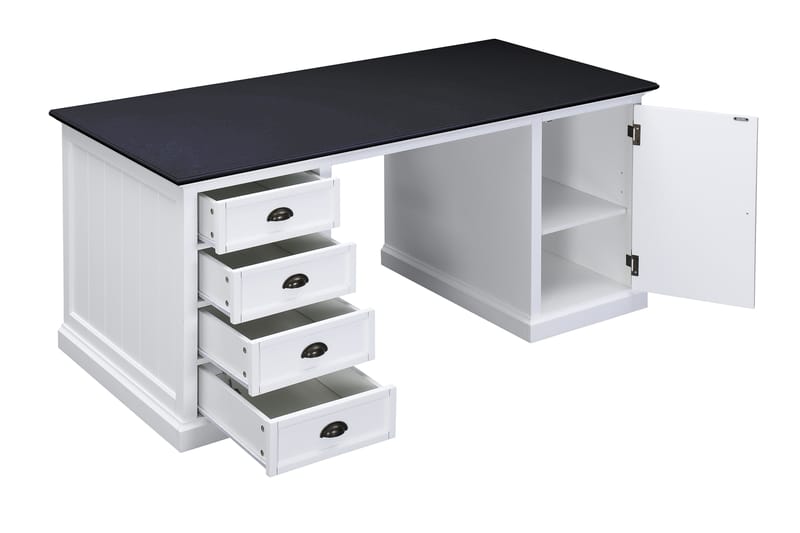 MACKAY Skrivbord 170cm m Förvaring 4 Lådor+Skåp Vit Mahogny/ - Vit/Svart - Bord - Skrivbord