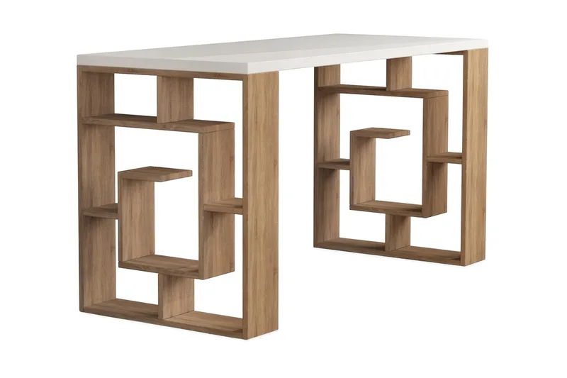 Mazell Skrivbord 140 cm med Förvaring Hyllor, Vit/Brun